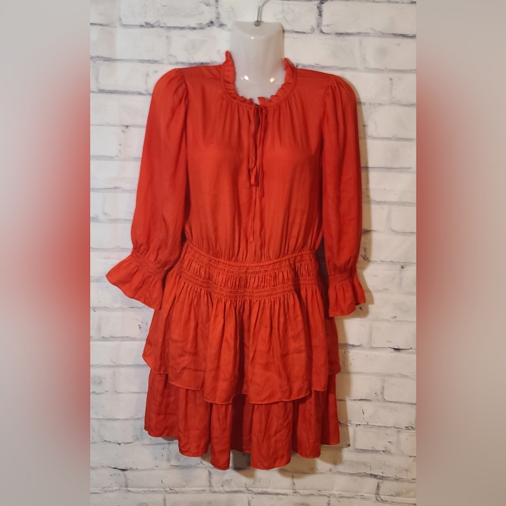 Joie Orange Ruffle Keyhole Dress Small - Picture 2 of 6